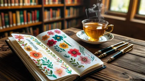 A paper bound journal with stickers and pens