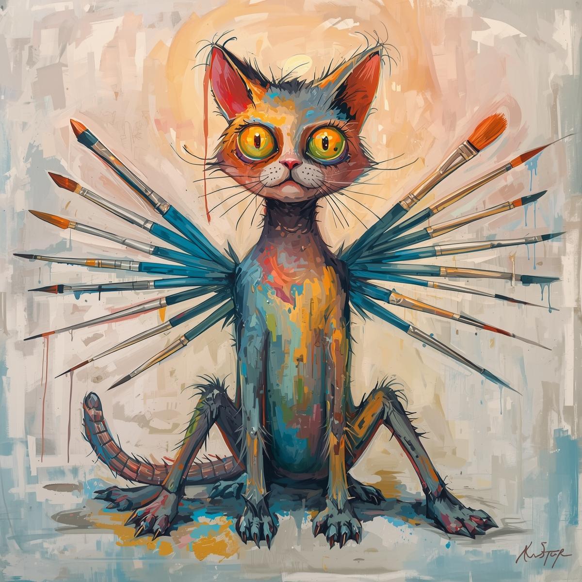 Cat with paintbrush wings