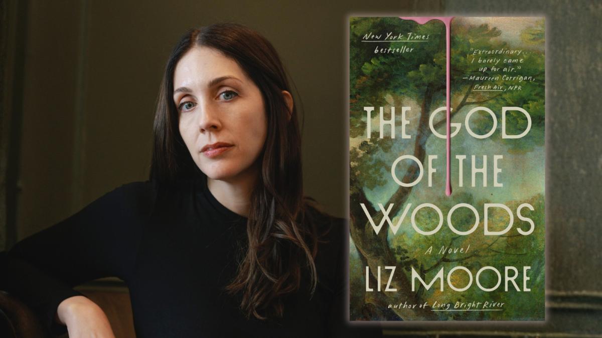 Liz Moore with her book The God of the Woods